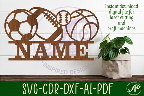 Sports balls Name sign SVG laser cut template SVG APInspireddesigns 