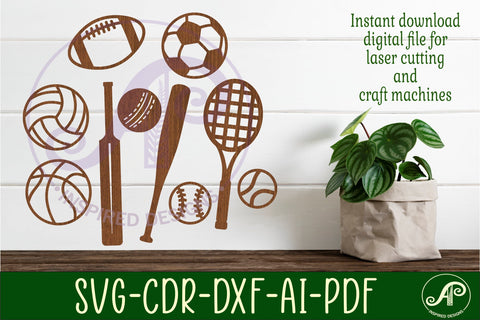 Sports balls Silhouette laser cut shapes SVG SVG APInspireddesigns 