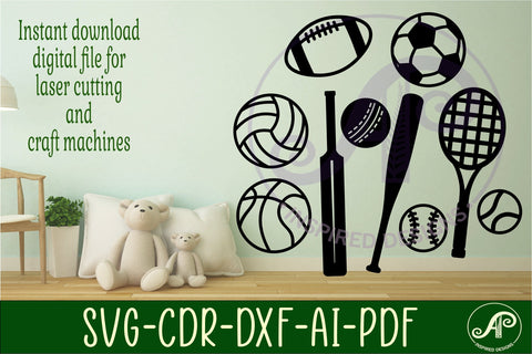 Sports balls Silhouette laser cut shapes SVG SVG APInspireddesigns 