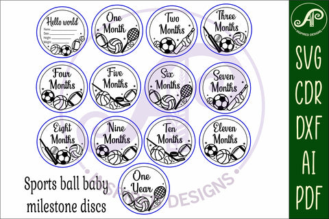 Sports balls themed Baby monthly milestone discs SVG laser SVG APInspireddesigns 