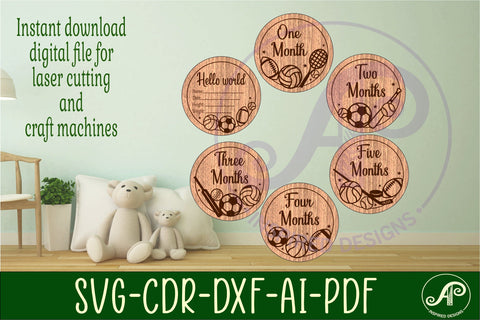 Sports balls themed Baby monthly milestone discs SVG laser SVG APInspireddesigns 