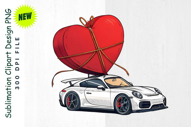 Sports Car with Giant Heart Sublimation Clipart Sublimation Regulrcrative 