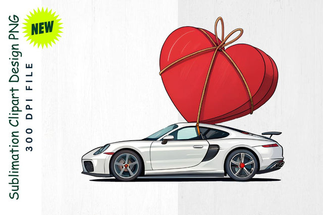 Sports Car with Giant Heart Sublimation Clipart Sublimation Regulrcrative 