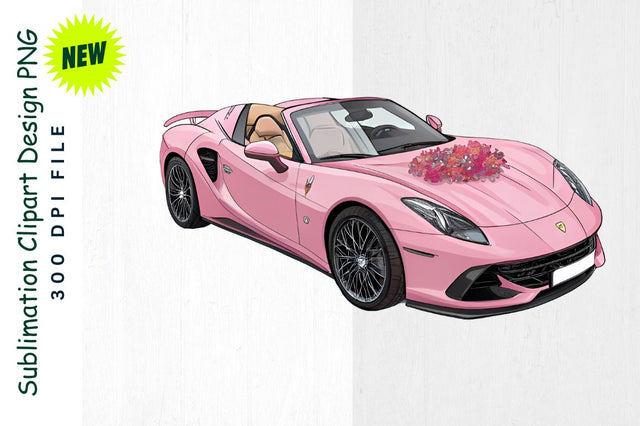 Sports Car with Roses and Chocolates Sublimation Clipart Sublimation Regulrcrative 