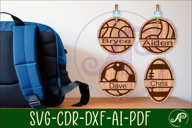 Sports name tag SVG engraved laser cut, instant download SVG APInspireddesigns 