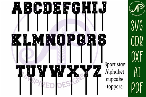 Sports stars alphabet letter cupcake toppers, 26 designs SVG SVG APInspireddesigns 