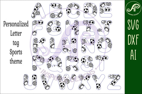 Sports theme tag letter designs keychain DIGITAL SVG SVG APInspireddesigns 