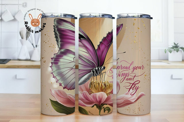 Spread your wings Tumbler PNG, Butterfly Tumbler Wrap, Floral Butterfly 20 oz Skinny Tumbler Sublimation Rabbitmakies 