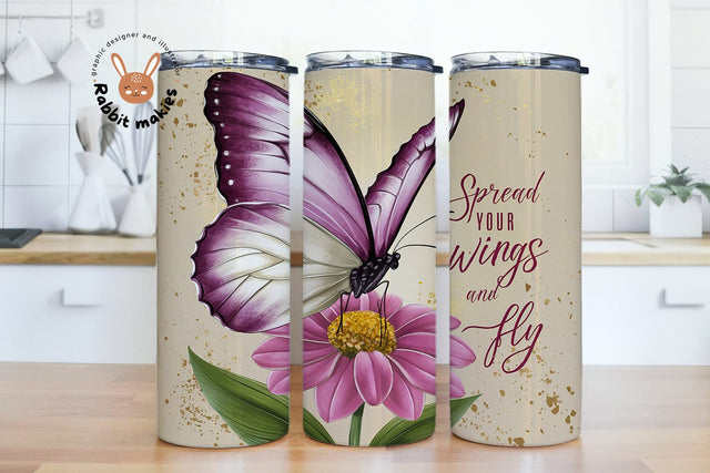 Spread your wings Tumbler PNG, Butterfly Tumbler Wrap, Floral Butterfly 20 oz Skinny Tumbler Sublimation Rabbitmakies 