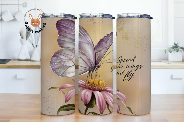 Spread your wings Tumbler PNG, Butterfly Tumbler Wrap, Floral Butterfly 20 oz Skinny Tumbler Sublimation Rabbitmakies 