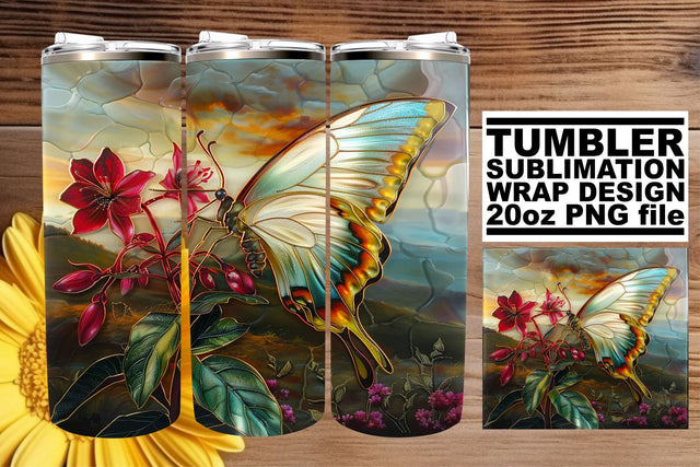 Spring 3D Butterfly Tumbler Wrap Sublimation afrosvg 