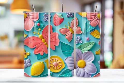 Spring 3D Flowers Tumbler Wrap | Seamless Tumbler Wrap Sublimation FloridPrintables 