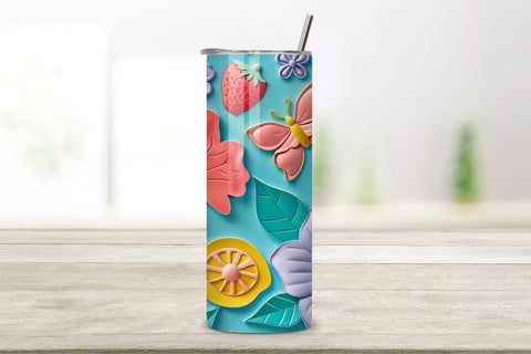 Spring 3D Flowers Tumbler Wrap | Seamless Tumbler Wrap Sublimation FloridPrintables 
