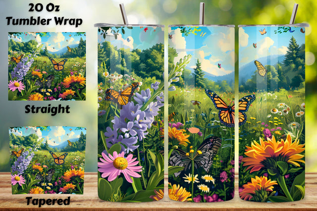 Spring 3D Landscape Floral Tumbler Wrap, Seamless Spring PNG Sublimation FloridPrintables 