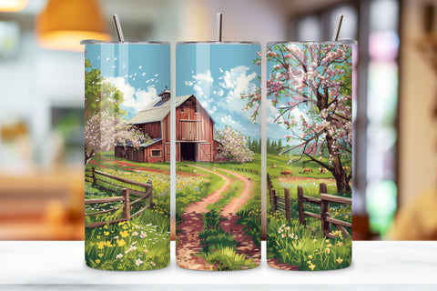 Spring 3D Landscape Floral Tumbler Wrap, Seamless Spring PNG Sublimation FloridPrintables 