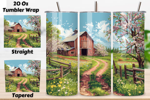 Spring 3D Landscape Floral Tumbler Wrap, Seamless Spring PNG Sublimation FloridPrintables 