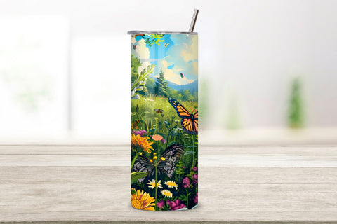 Spring 3D Landscape Floral Tumbler Wrap, Seamless Spring PNG Sublimation FloridPrintables 