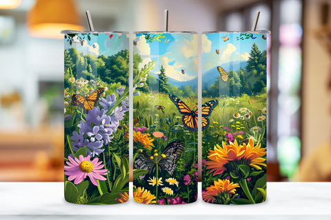 Spring 3D Landscape Floral Tumbler Wrap, Seamless Spring PNG Sublimation FloridPrintables 