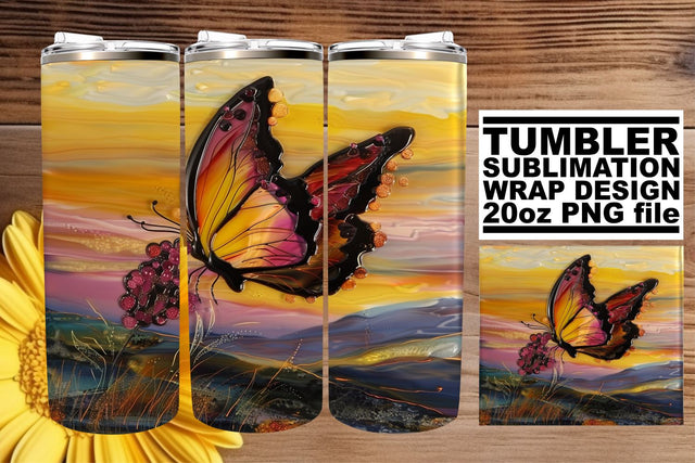 Spring 3D Tumbler Wrap Butterflies Sublimation afrosvg 