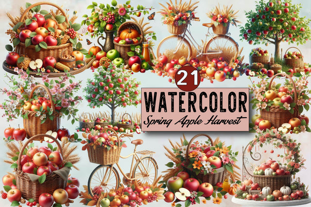 Spring Apple Harvest Clipart Sublimation Clipart Bundle Sublimation SVGArt 