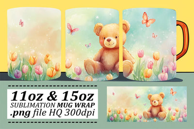 Spring Bear Watercolor Mug 11oz 15oz Sublimation afrosvg 