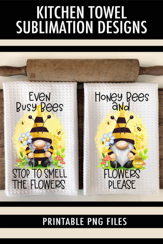 Spring Bee Gnome Sublimation Kitchen Towel Designs - Busy Bee Gnome - Honey Bees Gnome Sublimation Ewe-N-Me Designs 
