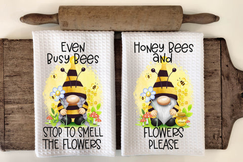 Spring Bee Gnome Sublimation Kitchen Towel Designs - Busy Bee Gnome - Honey Bees Gnome Sublimation Ewe-N-Me Designs 