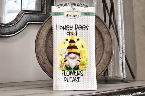 Spring Bee Gnome Sublimation Kitchen Towel Designs - Busy Bee Gnome - Honey Bees Gnome Sublimation Ewe-N-Me Designs 