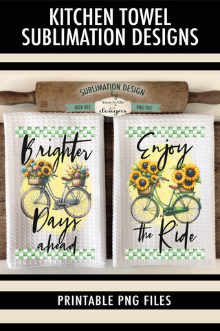 Spring Bicycles and Flowers Kitchen Towel Sublimation Designs Sublimation Ewe-N-Me Designs 