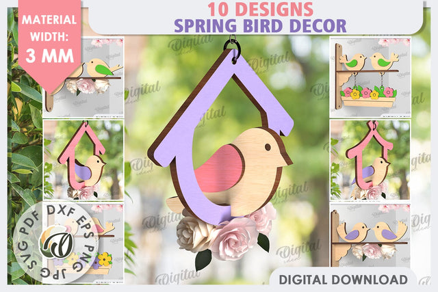 Spring Bird Decor Laser Cut Bundle. Welcome Spring SVG SVG Evgenyia Guschina 