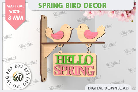 Spring Bird Decor LaserCut. Welcome Spring. Spring Decor SVG SVG Evgenyia Guschina 