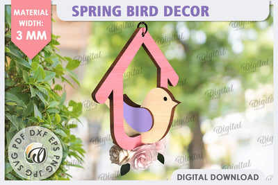 Spring Bird Decor LaserCut. Welcome Spring. Spring Decor SVG SVG Evgenyia Guschina 