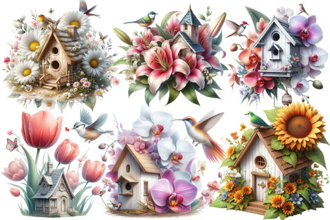 Spring Bird Houses Sublimation Clipart Sublimation designartist 