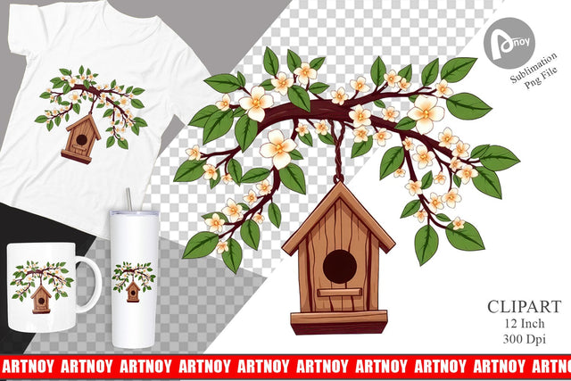 Spring Birdhouse Clipart Sublimation artnoy 