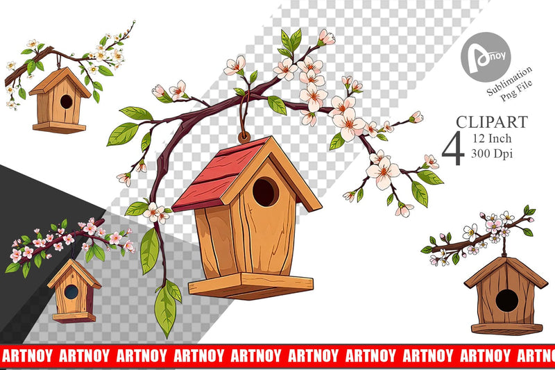 Spring Birdhouse Clipart Sublimation artnoy 