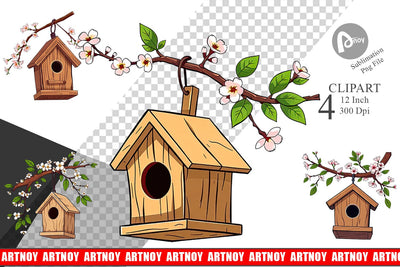 Spring Birdhouse Clipart Sublimation artnoy 
