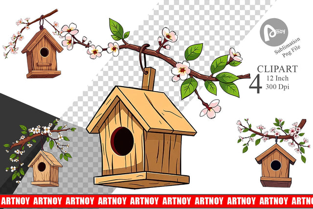 Spring Birdhouse Clipart Sublimation artnoy 