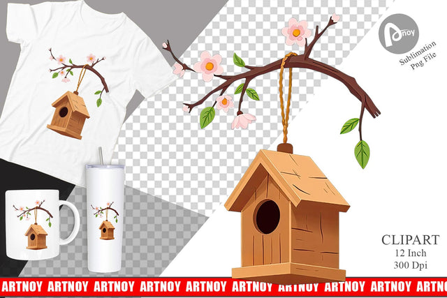 Spring Birdhouse Clipart Sublimation artnoy 