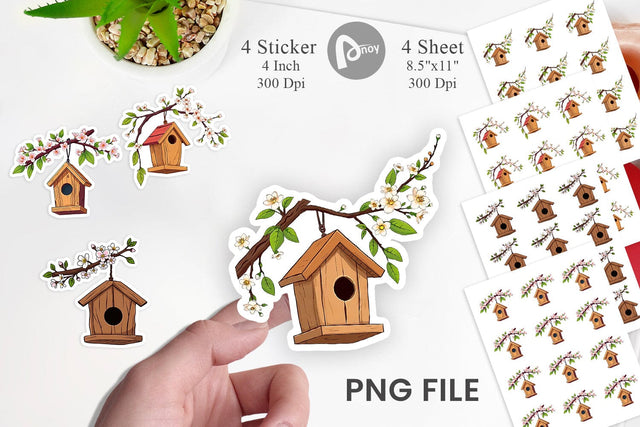 Spring Birdhouse Sticker Sublimation artnoy 