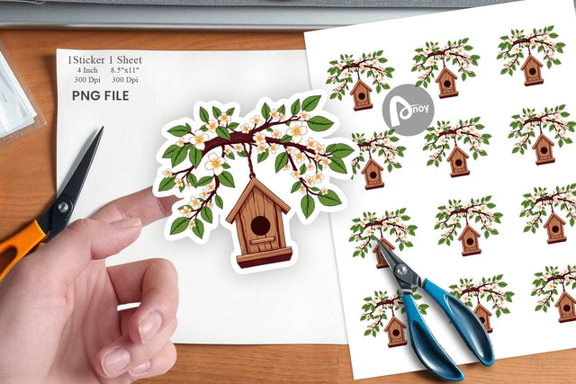 Spring Birdhouse Sticker Sublimation artnoy 