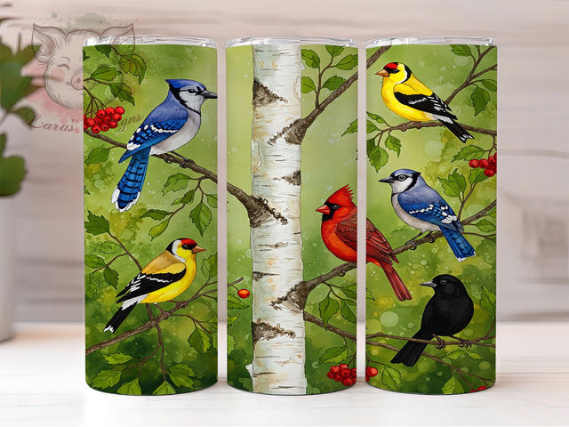 Spring Birds 20oz Floral Tumbler, Nature Drinkware, 20oz Sublimation Wrap, Bird Lover Gift, Floral Tumbler, Wildlife Mug, Outdoor Decor Sublimation Lara' s Designs 