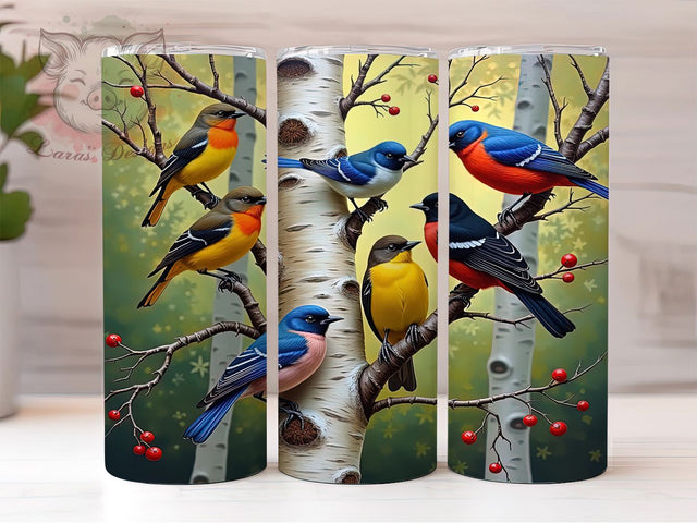Spring Birds 20oz Floral Tumbler, Nature Drinkware, 20oz Sublimation Wrap, Bird Lover Gift, Floral Tumbler, Wildlife Mug, Outdoor Decor Sublimation Lara' s Designs 