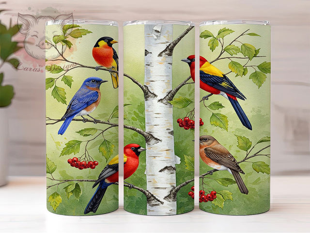 Spring Birds 20oz Floral Tumbler, Nature Drinkware, 20oz Sublimation Wrap, Bird Lover Gift, Floral Tumbler, Wildlife Mug, Outdoor Decor Sublimation Lara' s Designs 