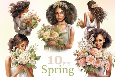 Spring Black Girl Clipart | African American Girl PNG SVG GlamArtZhanna 
