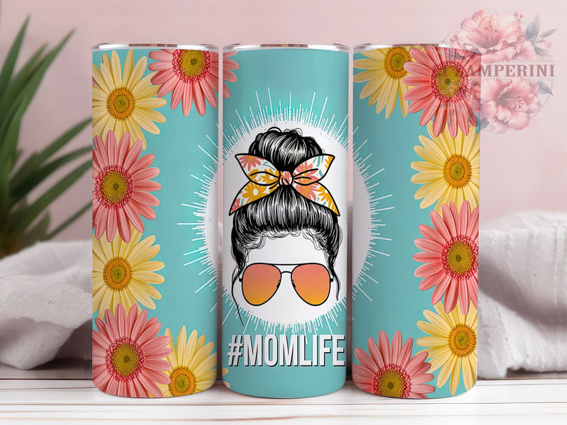 Spring Bloom Sunflower Mom Tumbler, Floral Mother Gift, Mom Bun Design, Mother's Day Present, Flower Mom Cup, Spring Mom Gift, Sublimation Template Sublimation Li Zamperini 