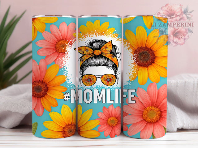 Spring Bloom Sunflower Mom Tumbler, Floral Mother Gift, Mom Bun Design, Mother's Day Present, Flower Mom Cup, Spring Mom Gift, Sublimation Template Sublimation Li Zamperini 