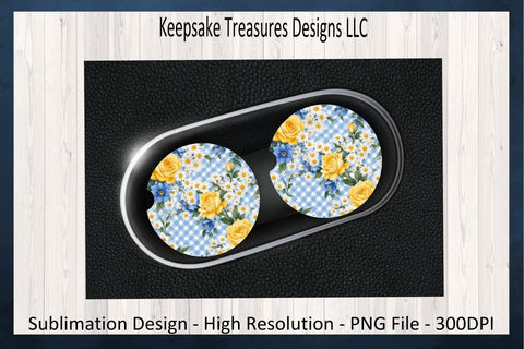 Spring Blue Gingham 20oz Straight Tumbler Wrap, Car Coaster and Pen Wrap Set, Sublimation Png Sublimation Keepsake Treasures Designs LLC. 