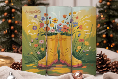 Spring Boots Floral 20oz Tumbler Wrap Sublimation DesignSVG 
