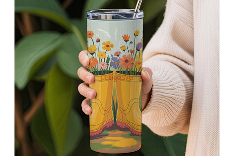 Spring Boots Floral 20oz Tumbler Wrap Sublimation DesignSVG 