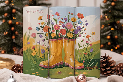 Spring Boots Floral 20oz Tumbler Wrap Sublimation DesignSVG 